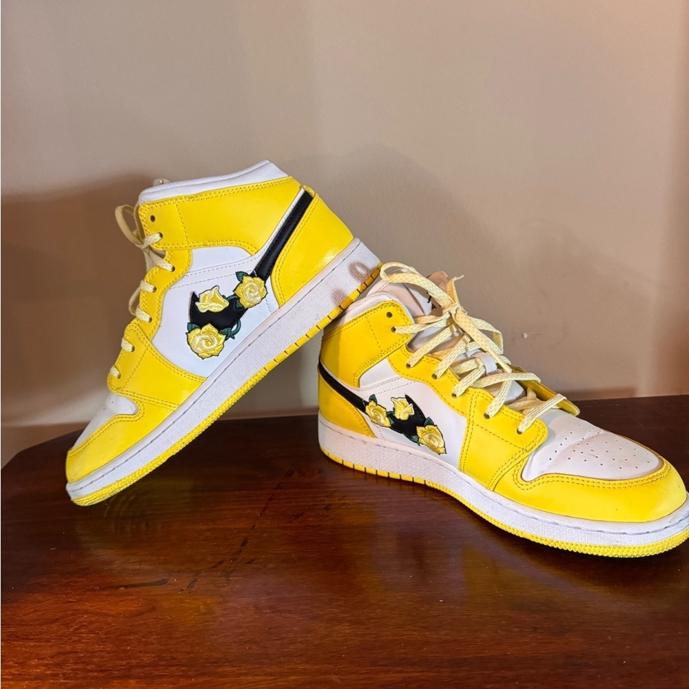 Nike Air Jordan Yellow and White High-Top Sneakers- Girls Youth size 6.5y